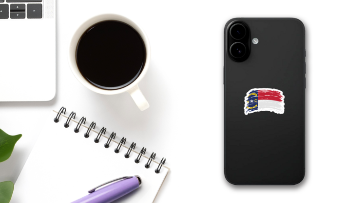 North Carolina Us Flag In Grunge Brush Sticker on a Phone (New) example