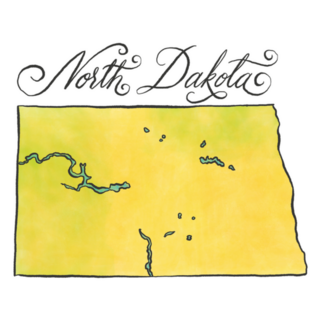 North Dakota Map Illustration With Lettering Sticker