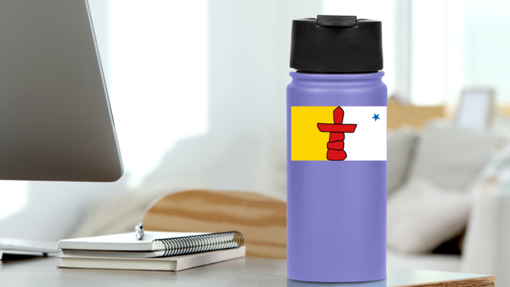 Nunavut Flag Sticker on a Water Bottle (New) example