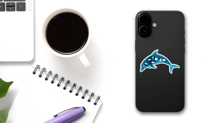 Ocean Pollution, Dolphin Illustration Sticker on a Phone (New) example