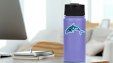 Ocean Pollution, Dolphin Illustration Sticker on a Water Bottle (New) example