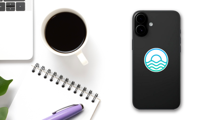 Ocean Sun Wave Sticker on a Phone (New) example