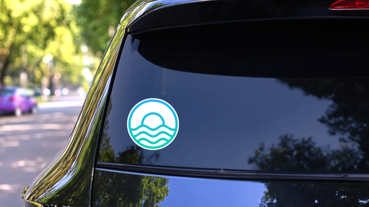 Ocean Sun Wave Sticker on a Rear Car Window (New) example