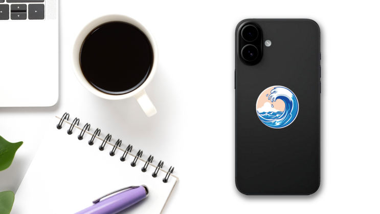 Ocean Wave and Sky Sticker on a Phone (New) example