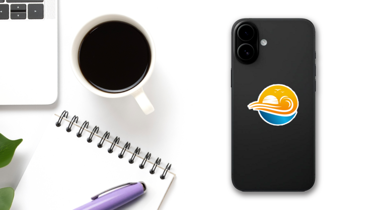 Ocean Wave and Sun Sticker on a Phone (New) example
