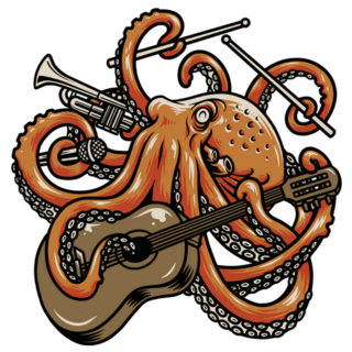 Octopus Playing Multiple Musical Instruments Illustration Sticker