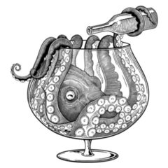 Octopus Sitting In Wine Glass Pouring A Bottle Sticker 