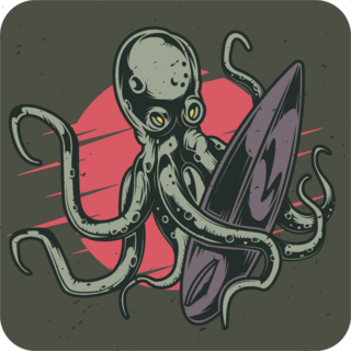 Octopus With Surfboard Sticker