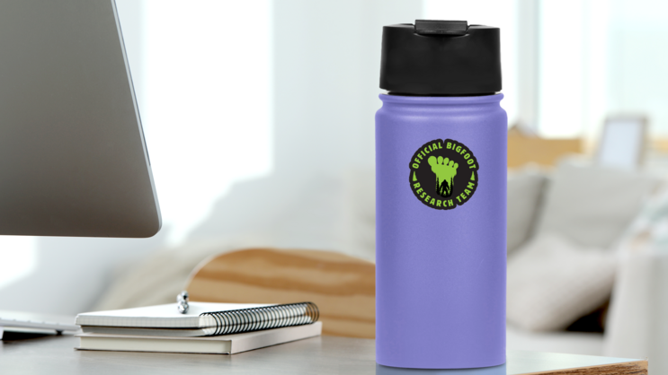 Official Bigfoot Research Sticker on a Water Bottle (New) example