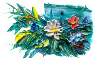 Oil Painting A Bouquet Of Flowers And Leaves Sticker