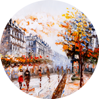 Oil Painting - Street View Of Paris Autumn Leaves Sticker