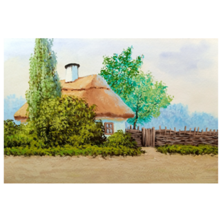 Oil Paintings Rural Landscape, Old House In Ukraine Sticker