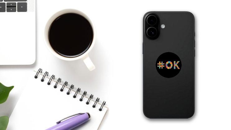 Ok Hashtag Abbreviation For Oklahoma Abstract Sticker on a Phone (New) example