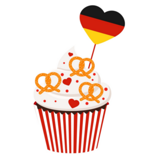 Oktoberfest Cupcake With German Flag And Pretzel Sticker