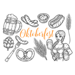 Oktoberfest Germany Skech Beer Mug, Pretzel, Mustard, Girl Sticker