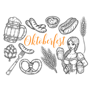 Oktoberfest Germany Skech Beer Mug, Pretzel, Mustard, Girl Sticker