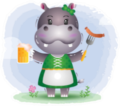 Oktoberfest Hippo In A Traditional Costume Sticker