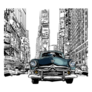 Old Car In New York Illustration Sticker