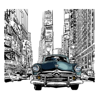 Old Car In New York Illustration Sticker