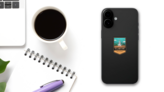 Old Faithful Yellowstone National Park Badge Sticker on a Phone (New) example