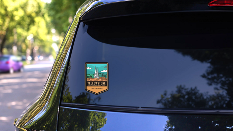 Old Faithful Yellowstone National Park Badge Sticker on a Rear Car Window (New) example