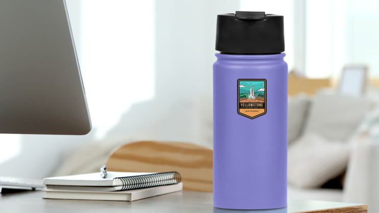 Old Faithful Yellowstone National Park Badge Sticker on a Water Bottle (New) example