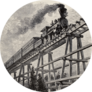 Old Illustration Of Train Crossing Wooden Bridge Sticker