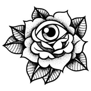 Old School Rose Black and White Tattoo With Eye Sticker