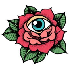 Old School Rose Tattoo With Eye Sticker
