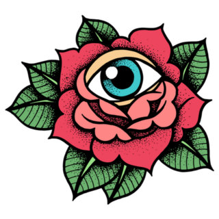 Old School Rose Tattoo With Eye Sticker