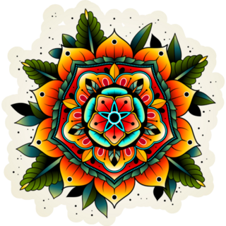 Old School Vibrant Tattoo Flower Sticker