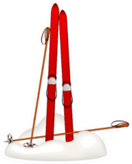 Old Wooden Skis Poles Standing In Snow Sticker