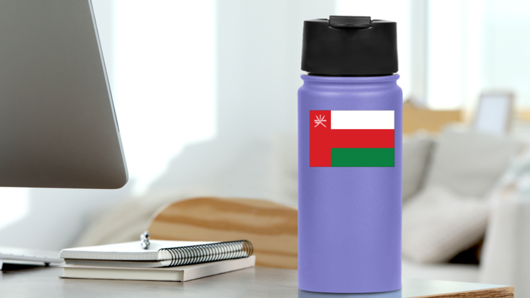 Oman Country Flag Sticker on a Water Bottle (New) example