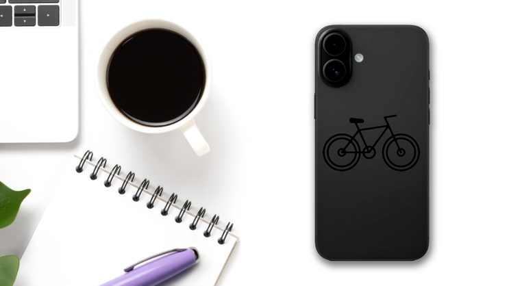 One Color Bike Camping Sticker on a Phone (New) example