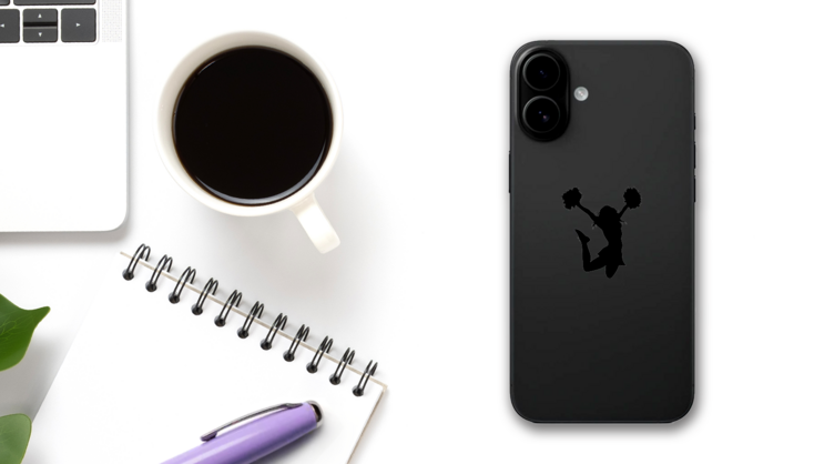 One Color Excited Cheerleader Sticker on a Phone (New) example
