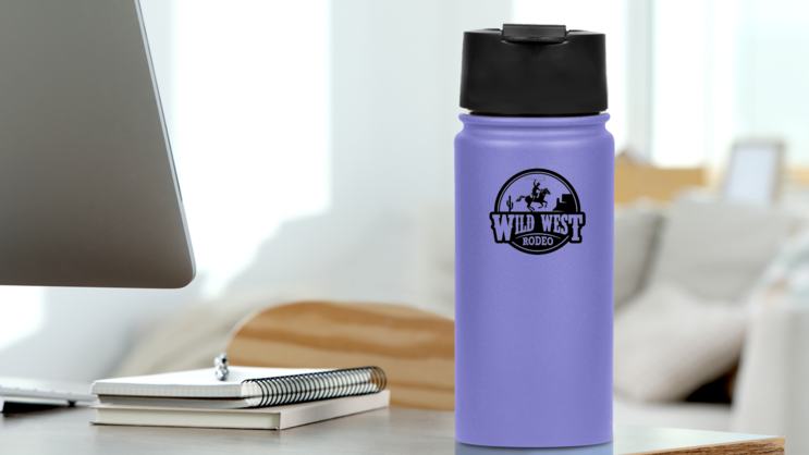 One Color Wild West Cowboy Sticker on a Water Bottle (New) example