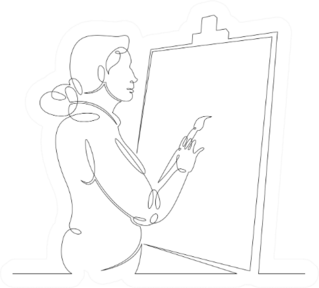 One Continuous Drawing Line Artist Paints With A Brush Sticker