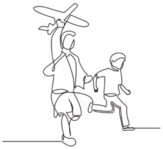 One Continuous Drawn Line Of A Boy With An Airplane Sticker