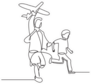 One Continuous Drawn Line Of A Boy With An Airplane Sticker
