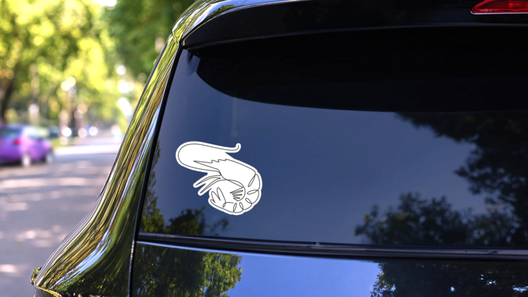 One Continuous Line Drawing Shrimp Sticker on a Rear Car Window (New) example
