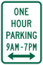 One Hour Parking 9Am - 7Pm Sticker