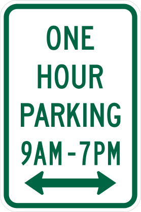 One Hour Parking 9Am - 7Pm Sticker