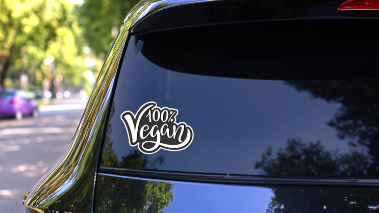 One Hundred Percent Vegan Monochrome Sticker on a Rear Car Window (New) example