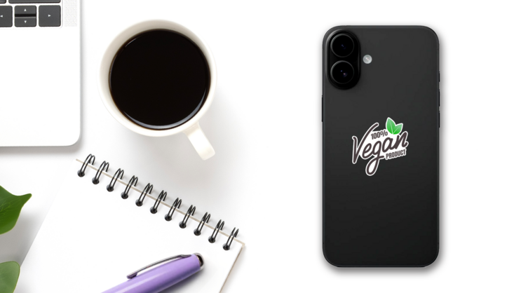 One Hundred Percent Vegan Product Sticker on a Phone (New) example
