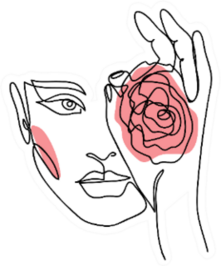 One Line Art Woman With Pink Rose By Eye Sticker