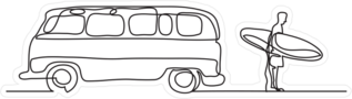 One Line Drawing Of Van And Surfer On Beach Sticker