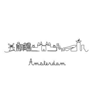 One Line Style Amsterdam City Skyline Modern Sticker