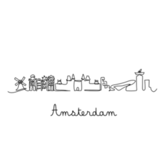 One Line Style Amsterdam City Skyline Modern Sticker