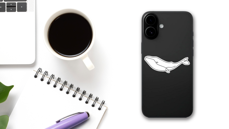One Line Whale Sticker on a Phone (New) example