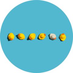 One Out Unique Rubber Duck Concept On A Blue Sticker